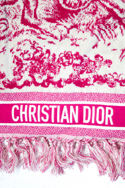 Christian Dior Womens Terry Print Hooded Fringe Cover Up Poncho Pink Size OS