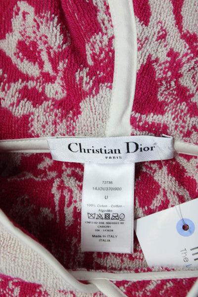 Christian Dior Womens Terry Print Hooded Fringe Cover Up Poncho Pink Size OS