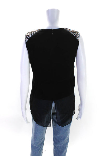 Elie Tahari Womens Back Zip Grommet Sheer Trim Top Blouse Black Size Small