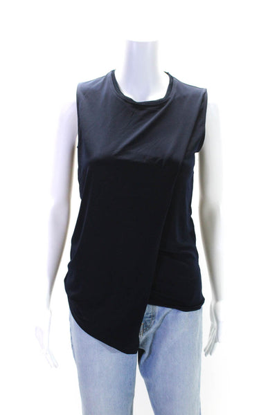 T Tahari Womens Sleeveless Crew Neck Knit Layered Boxy Top Navy Blue Size Small