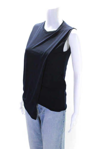 T Tahari Womens Sleeveless Crew Neck Knit Layered Boxy Top Navy Blue Size Small