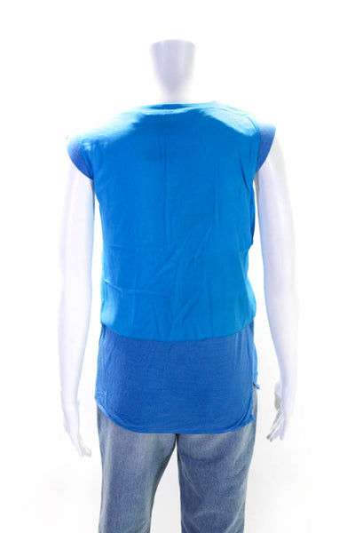 T Tahari Womens Sleeveless V Neck Layered Boxy Top Blouse Blue Size Small