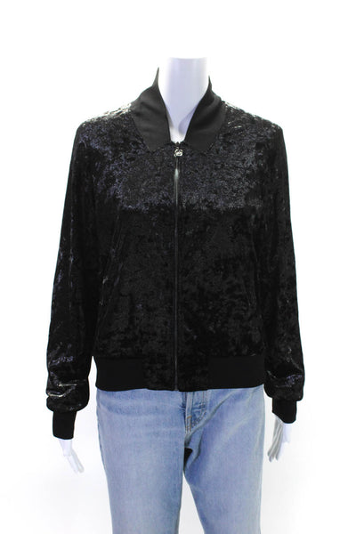 Elie Tahari Womens Front Zip Collarless Metallic Velour Jacket Black Size Small