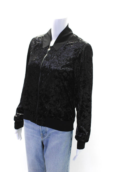 Elie Tahari Womens Front Zip Collarless Metallic Velour Jacket Black Size Small