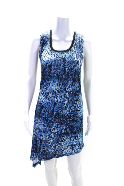 Elie Tahari Womens Sleeveless Scoop Neck Abstract Asymmetrical Dress Blue Small