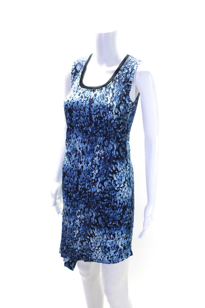 Elie Tahari Womens Sleeveless Scoop Neck Abstract Asymmetrical Dress Blue Small