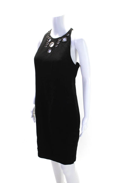 Elie Tahari Womens Back Zip Crew Neck Grommet Crepe Sheath Dress Black Size 6