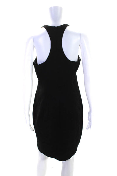 Elie Tahari Womens Back Zip Crew Neck Grommet Crepe Sheath Dress Black Size 6