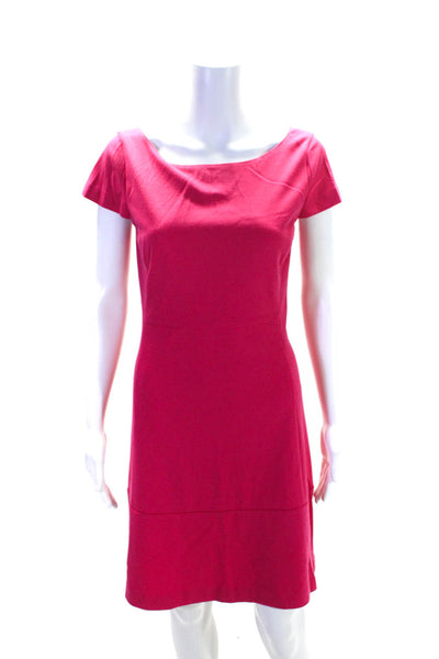 T Tahari Womens Back Zip Short Sleeve Scoop Neck Sheath Dress Pink Size Small