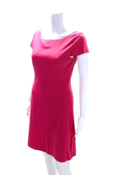 T Tahari Womens Back Zip Short Sleeve Scoop Neck Sheath Dress Pink Size Small