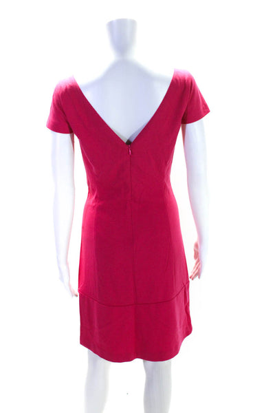 T Tahari Womens Back Zip Short Sleeve Scoop Neck Sheath Dress Pink Size Small