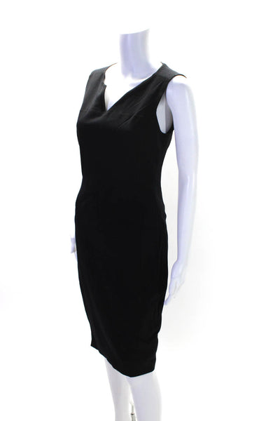 Elie Tahari Womens Back Zip Sleeveless V Neck Sheath Dress Black Wool Size 4