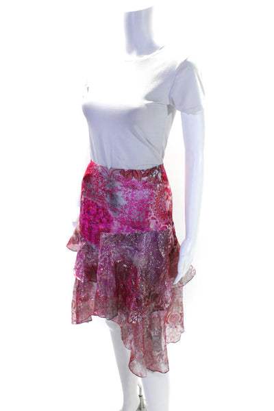 Elie Tahari Womens Side Zip Metallic Trim Floral Silk A Line Skirt Pink Size 6