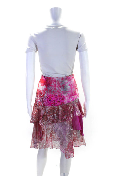 Elie Tahari Womens Side Zip Metallic Trim Floral Silk A Line Skirt Pink Size 6