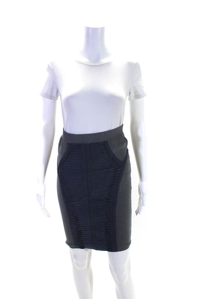 Elie Tahari Womens Knee Length Twist Knit Pencil Skirt Gray Size Small