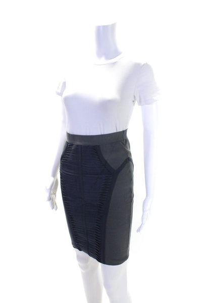 Elie Tahari Womens Knee Length Twist Knit Pencil Skirt Gray Size Small