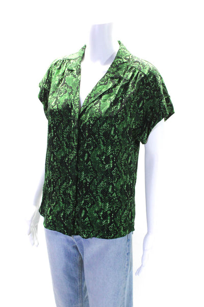 Veronica Beard Womens Silk Animal Print Buttoned Short Sleeve Top Green Size 2