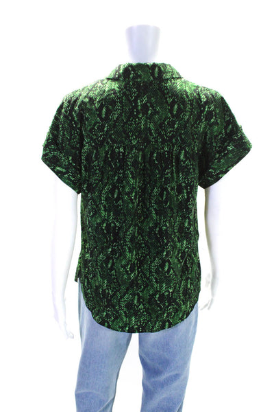 Veronica Beard Womens Silk Animal Print Buttoned Short Sleeve Top Green Size 2