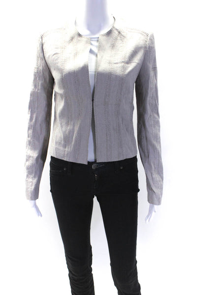 Elie Tahari Womens Hook & Eye Canvas Crew Neck Jacket Light Gray Size 4