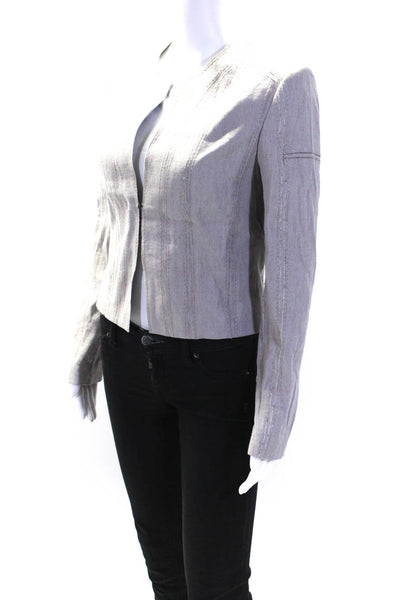 Elie Tahari Womens Hook & Eye Canvas Crew Neck Jacket Light Gray Size 4