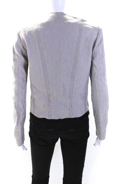 Elie Tahari Womens Hook & Eye Canvas Crew Neck Jacket Light Gray Size 4