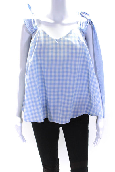 Caroline Constas Womens Back Zip Checked Print Flare Blouse Blue Size Large