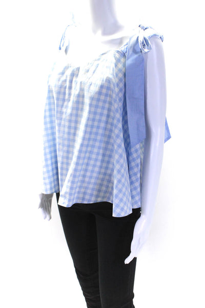 Caroline Constas Womens Back Zip Checked Print Flare Blouse Blue Size Large