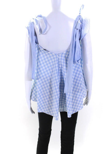 Caroline Constas Womens Back Zip Checked Print Flare Blouse Blue Size Large