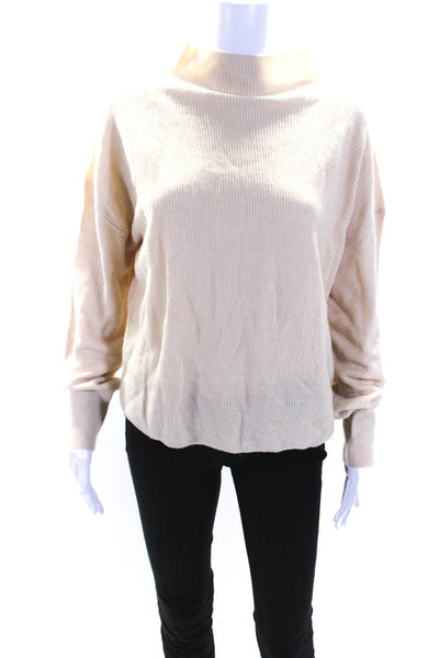 525 Womens Ribbed Textured Long Sleeve Mock Pullover Sweater Top Beige Size M