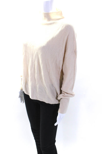 525 Womens Ribbed Textured Long Sleeve Mock Pullover Sweater Top Beige Size M