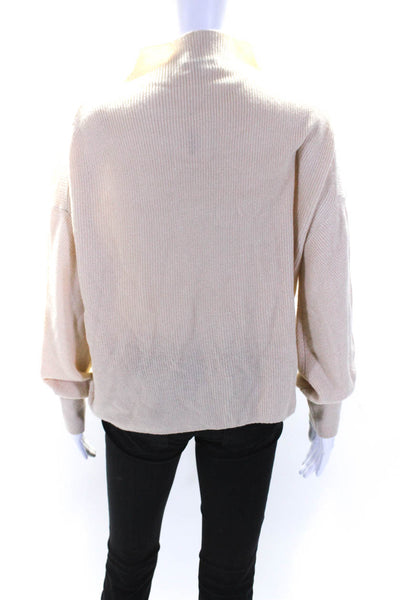 525 Womens Ribbed Textured Long Sleeve Mock Pullover Sweater Top Beige Size M