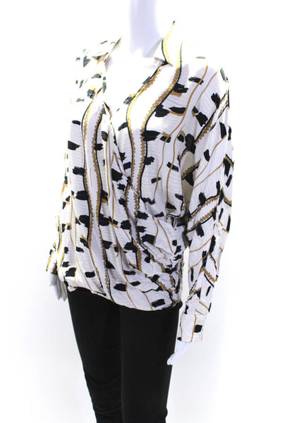 Reiss Womens Striped Print Snap Buttoned V-Neck Long Sleeve Blouse White Size 6