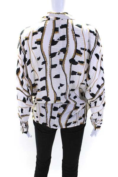 Reiss Womens Striped Print Snap Buttoned V-Neck Long Sleeve Blouse White Size 6