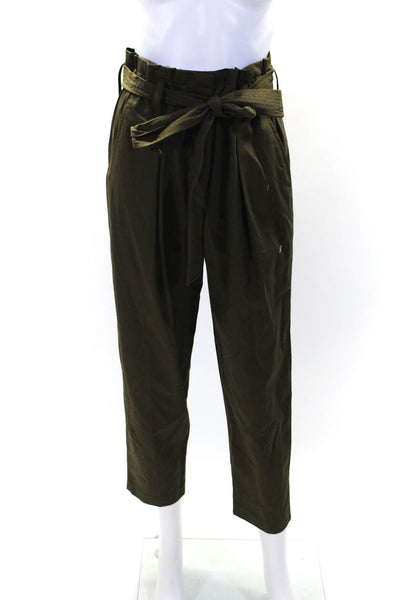 3.1 Phillip Lim Womens Belted Pleated Front High Rise Pants Green Cotton Size 0