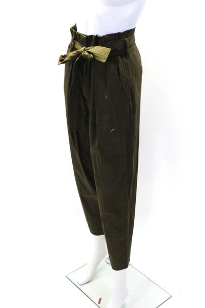 3.1 Phillip Lim Womens Belted Pleated Front High Rise Pants Green Cotton Size 0