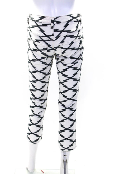 Etoile Isabel Marant Womens Printed Skinny Leg Jeans White Black Size EUR 36