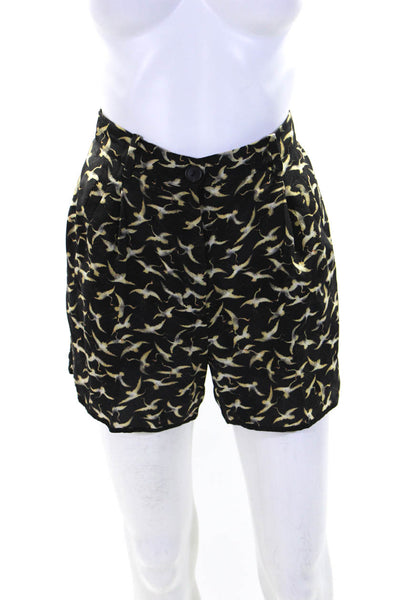 Giada Forte Womens Silk Bird Print Pleated Front Shorts Black Ivory Size 0