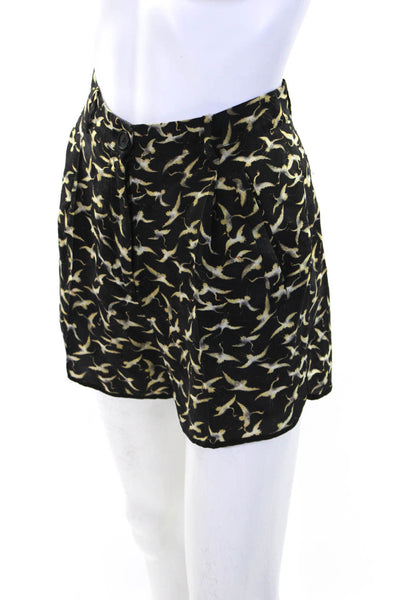 Giada Forte Womens Silk Bird Print Pleated Front Shorts Black Ivory Size 0