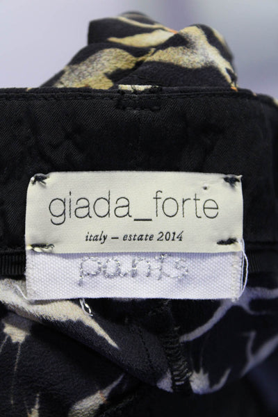 Giada Forte Womens Silk Bird Print Pleated Front Shorts Black Ivory Size 0