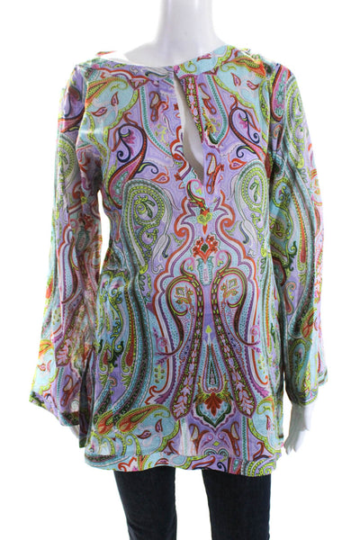 Milly Cabana Womens Paisley Print Long Sleeves Blouse Multi Colored Size Medium