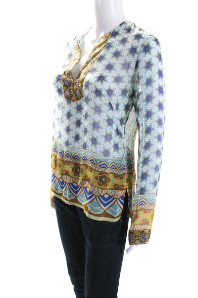 Nicole Miller Studio Womens Silk Abstract Print Sequined Blouse Multi Colored Si