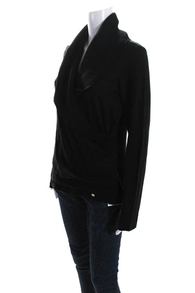 Malo Womens Linen Long Sleeves V Neck Ruched Tee Shirt Black Size EUR 46