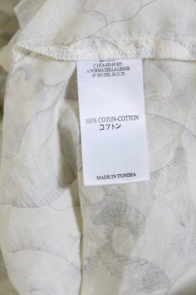 Cotelac Womens Cotton Graphic Print Embroidered Short Sleeve Blouse Beige Size 0