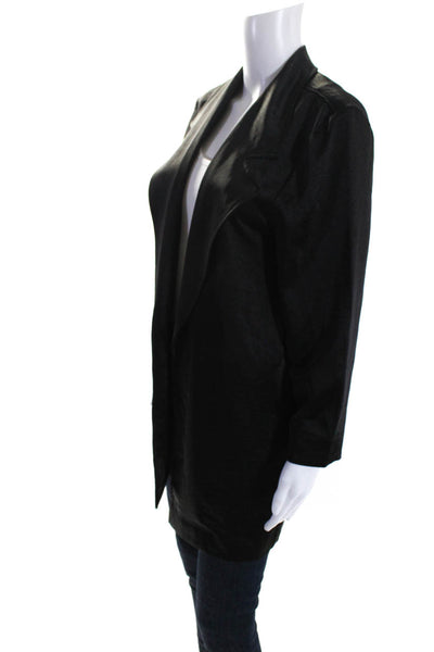 Lilla P Womens Collared Long Sleeve Open Front Blouse Cardigan Black Size XS