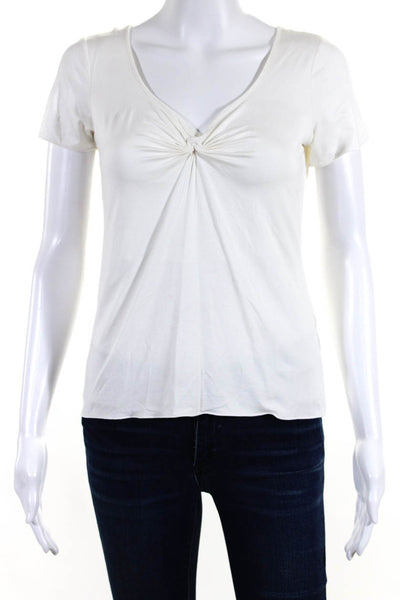 Armani Collezioni Womens White V-Neck Twist Front Short Sleeve Blouse Top Size 8