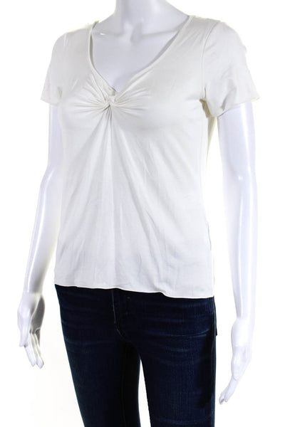 Armani Collezioni Womens White V-Neck Twist Front Short Sleeve Blouse Top Size 8