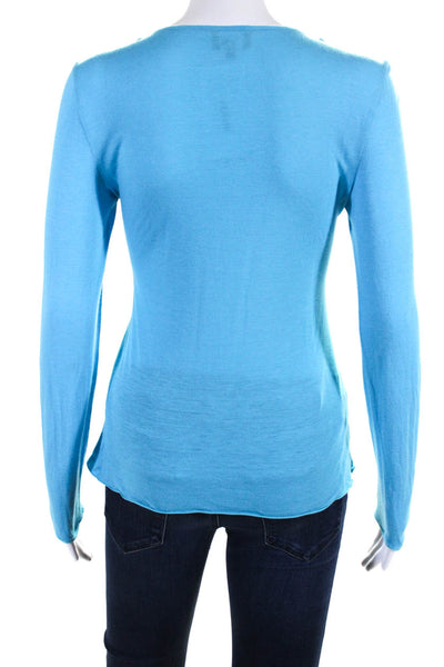 Giorgio Armani Womens Sky Blue Scoop Neck Pleated Long Sleeve Blouse Top Size 42