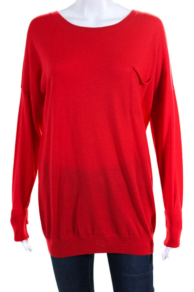 Theory Womens Bright Red Wool Crew Neck Long Sleeve Sweater Top Size L