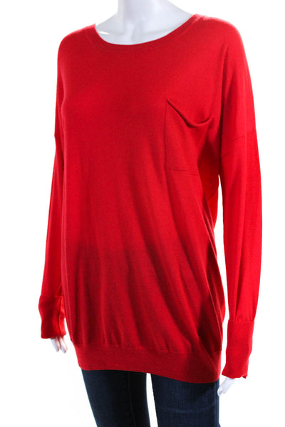 Theory Womens Bright Red Wool Crew Neck Long Sleeve Sweater Top Size L