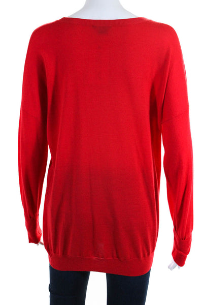 Theory Womens Bright Red Wool Crew Neck Long Sleeve Sweater Top Size L